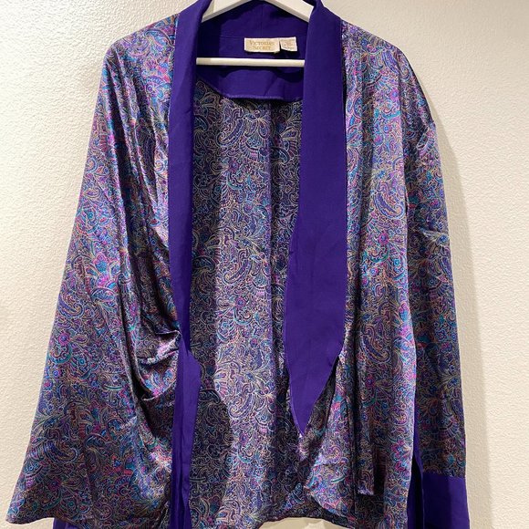 Vintage Victoria's Secret Royal Purple Satin Paisley Robe - Picture 3 of 15